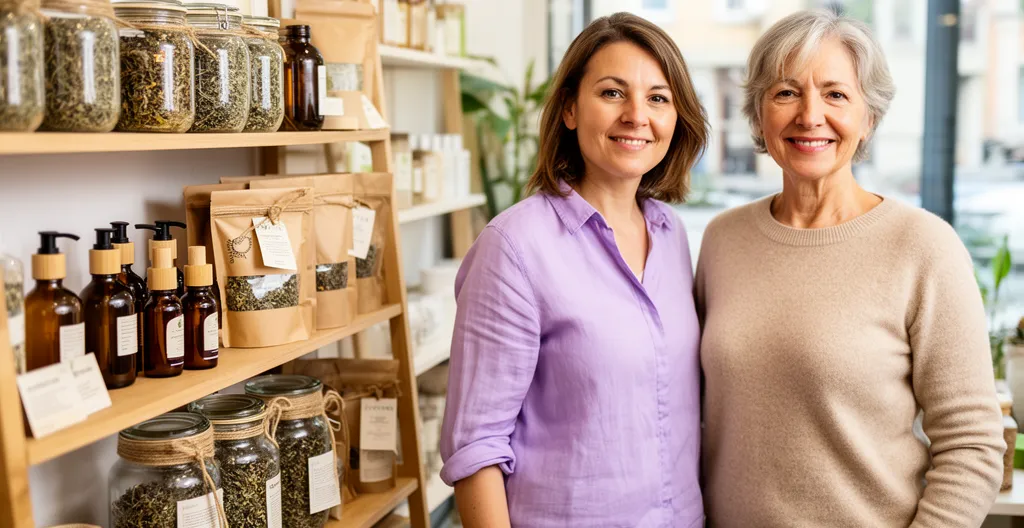 Conseillère CBD échangeant avec une cliente dans une boutique bien-être